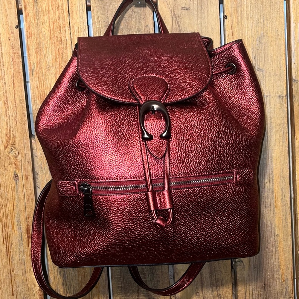 Coach Metallic Red Leather Backpack Purse Gem